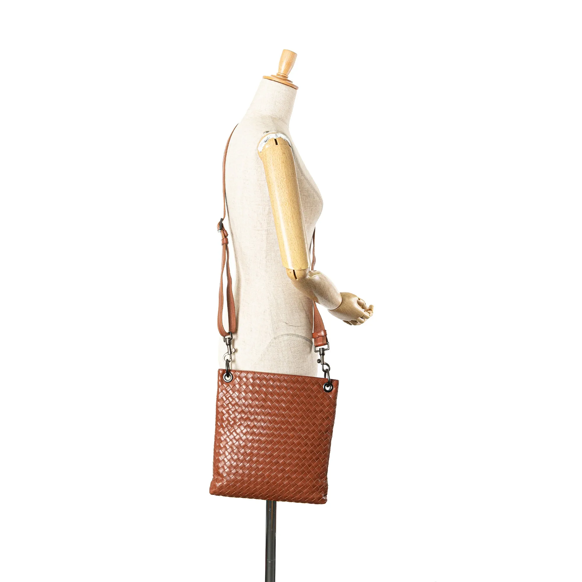 Bottega Veneta Leather Intrecciato Crossbody Brown