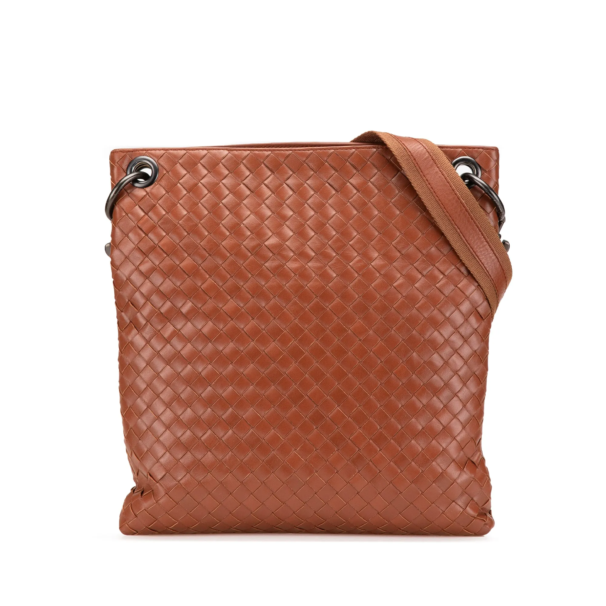 Bottega Veneta Leather Intrecciato Crossbody Brown