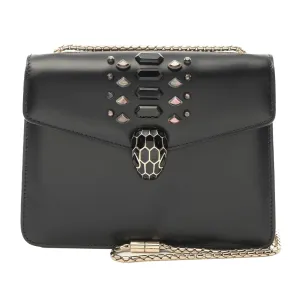 Bvlgari Embellished Calfskin Serpenti Forever Crossbody Black