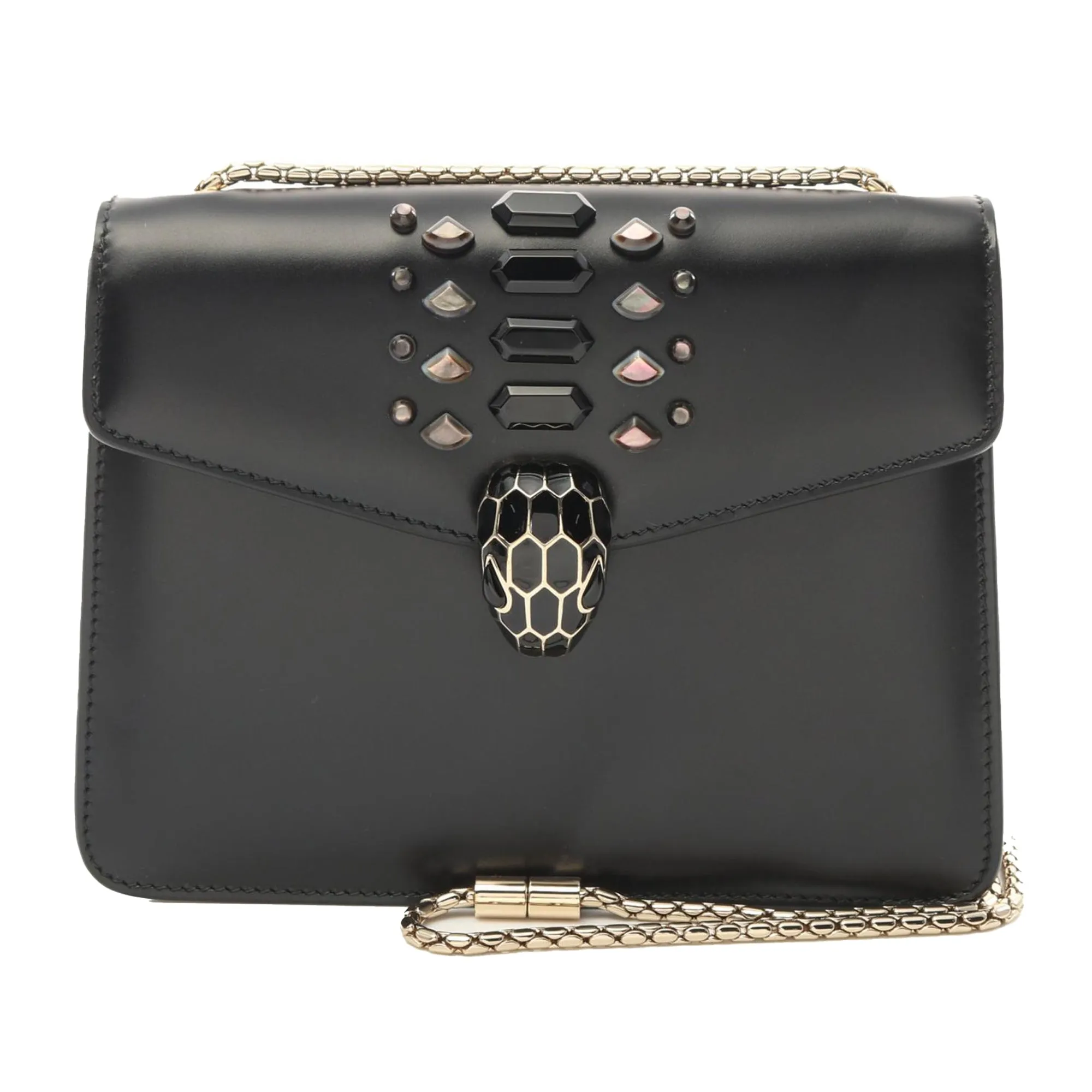 Bvlgari Embellished Calfskin Serpenti Forever Crossbody Black