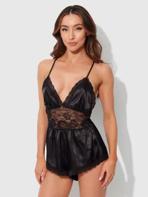 Elisa Satin & Lace Racerback Sleep Romper
