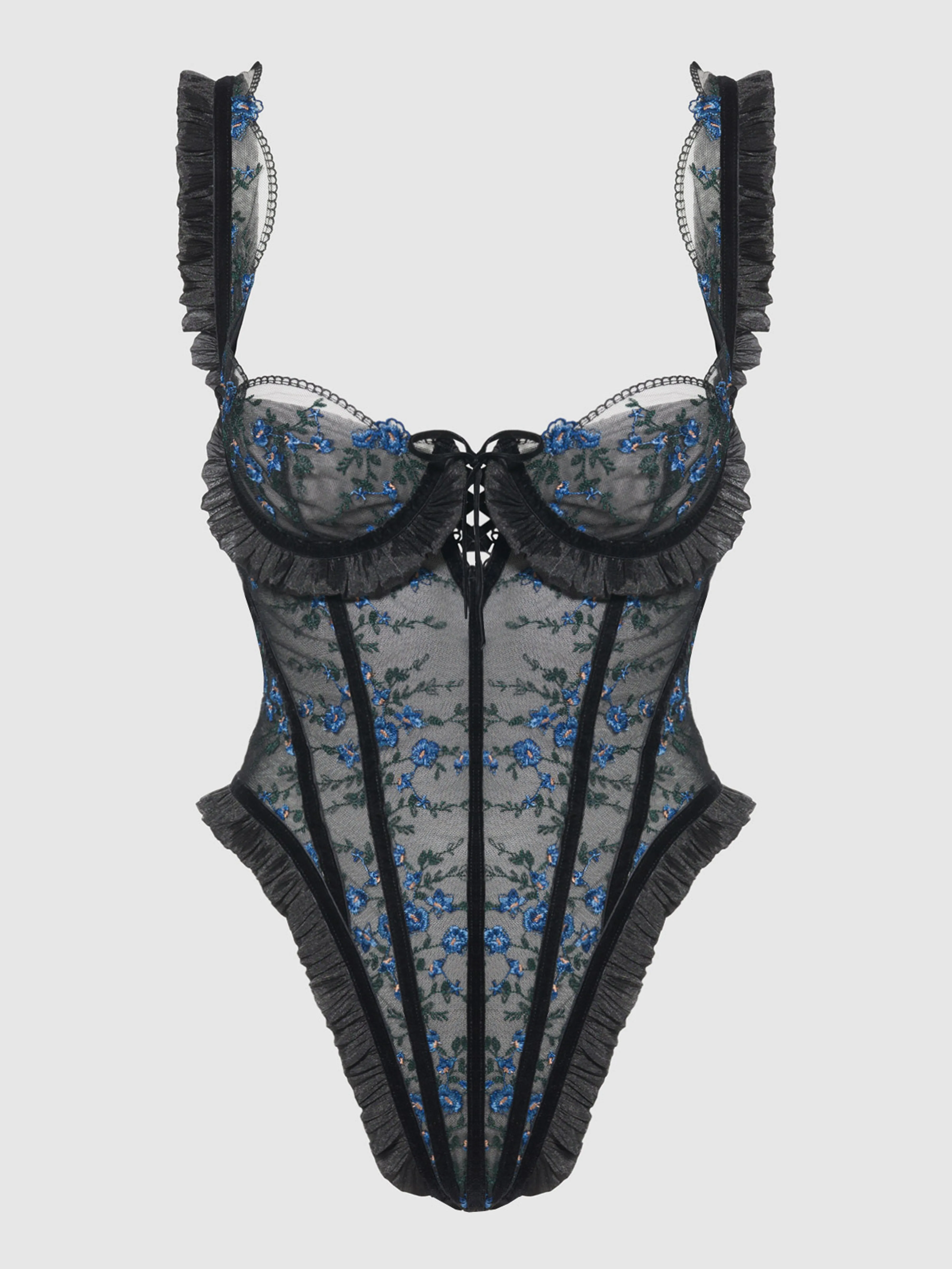 Embroidered Mesh Underwire Teddy