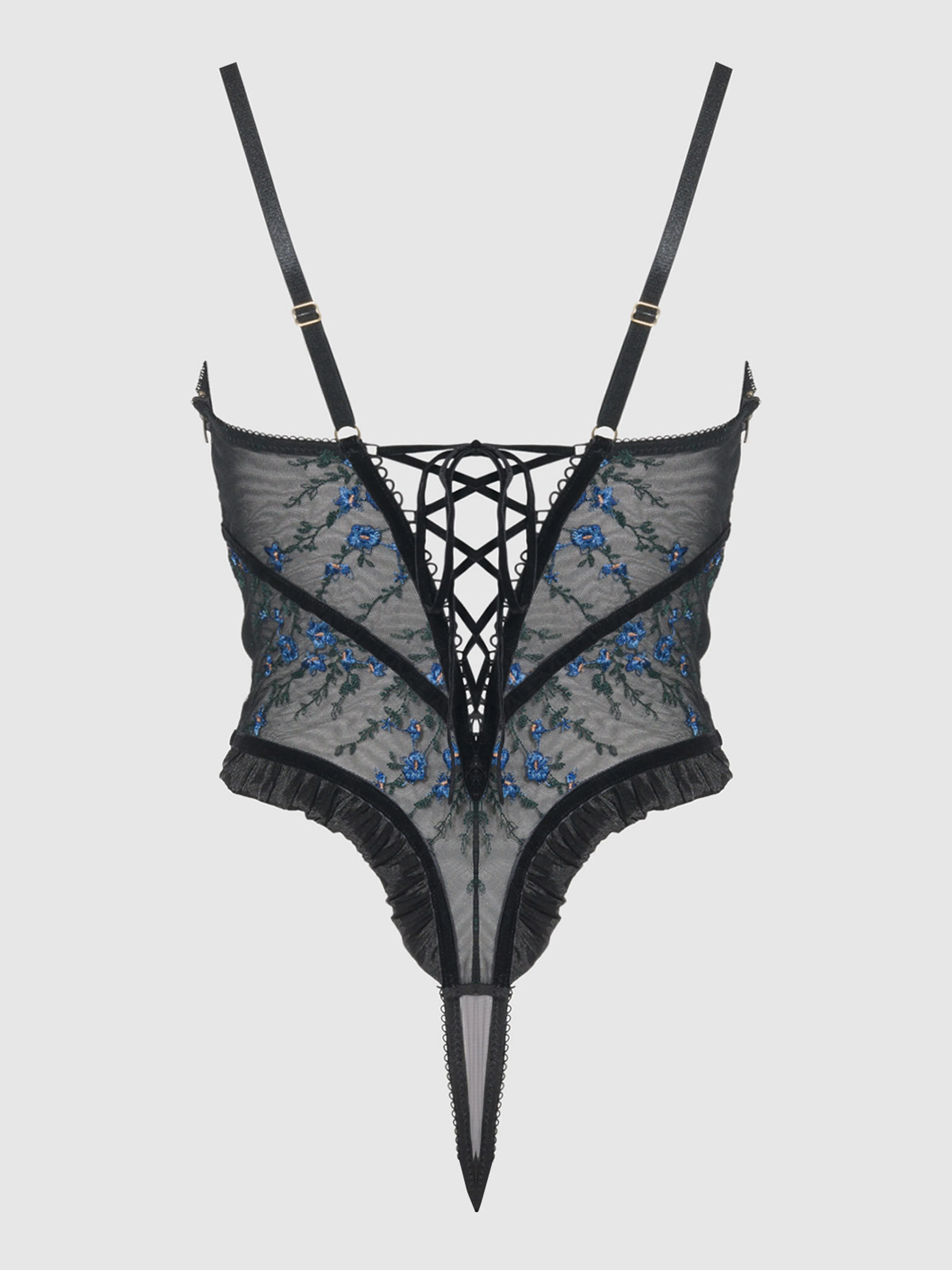 Embroidered Mesh Underwire Teddy