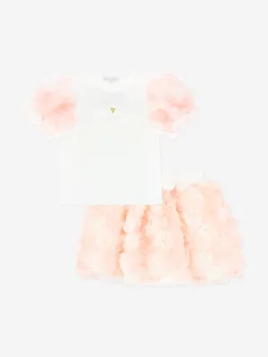 Girls Roses Top and Skirt Set in Pink