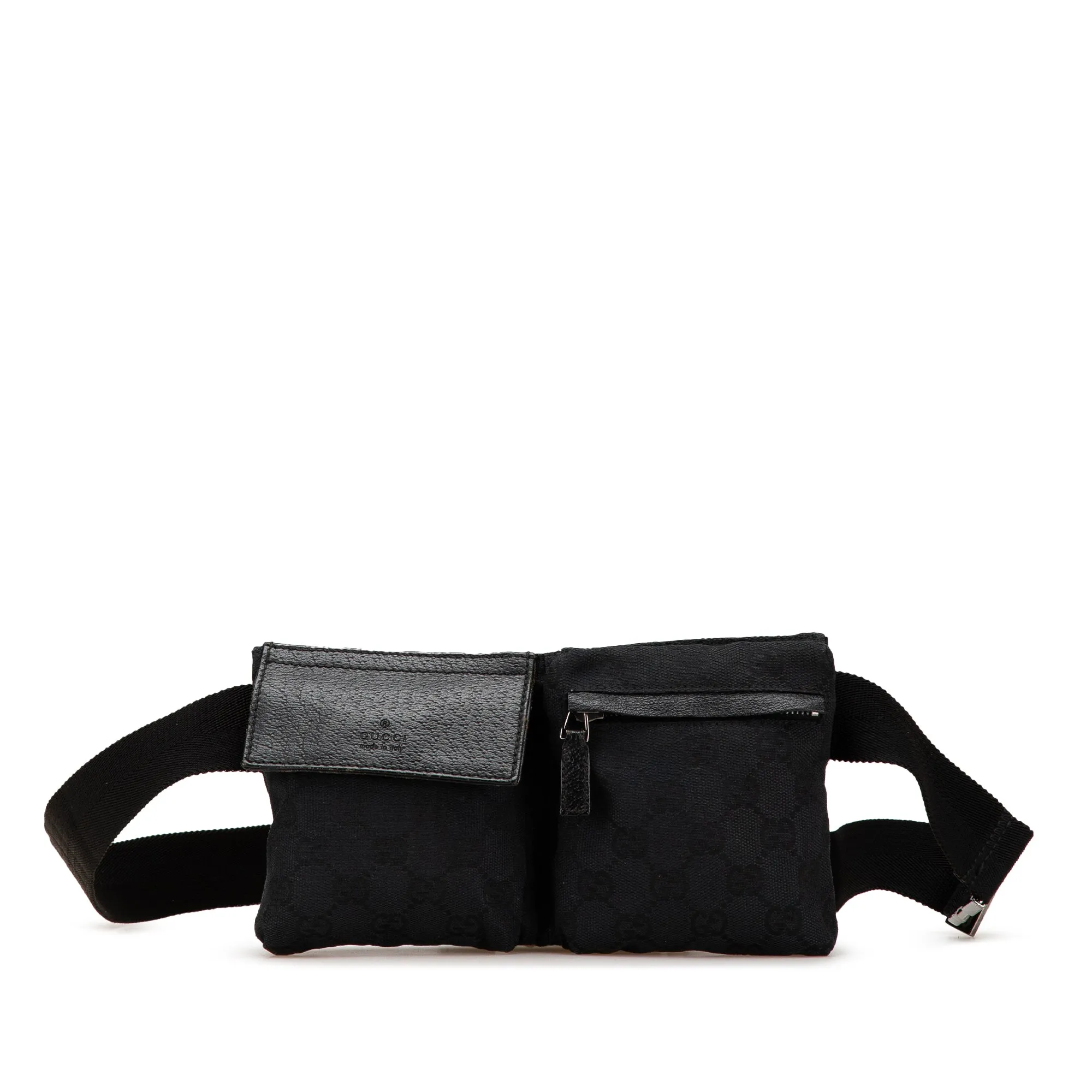 Gucci GG Canvas Double Pocket Belt Bag Black