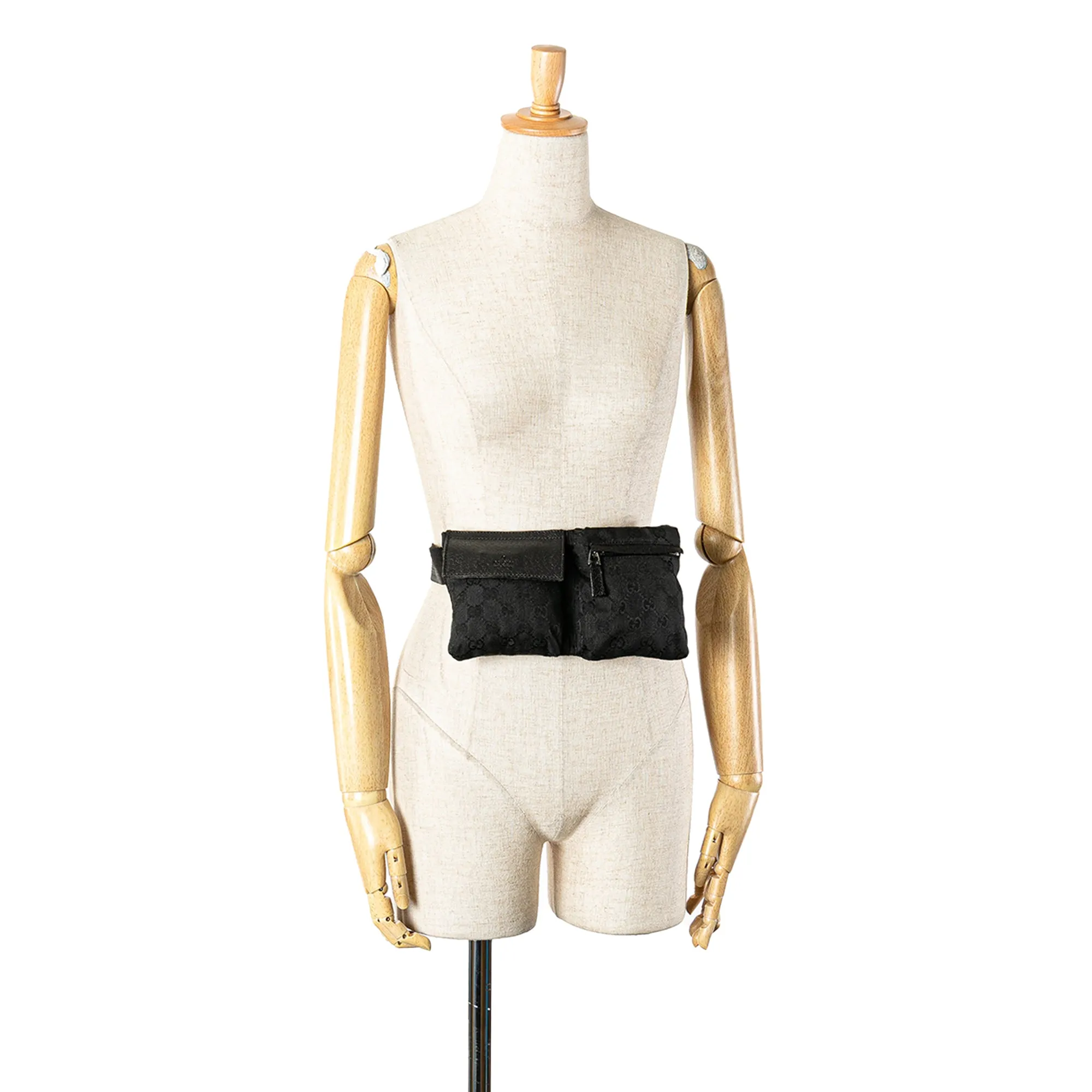 Gucci GG Canvas Double Pocket Belt Bag Black