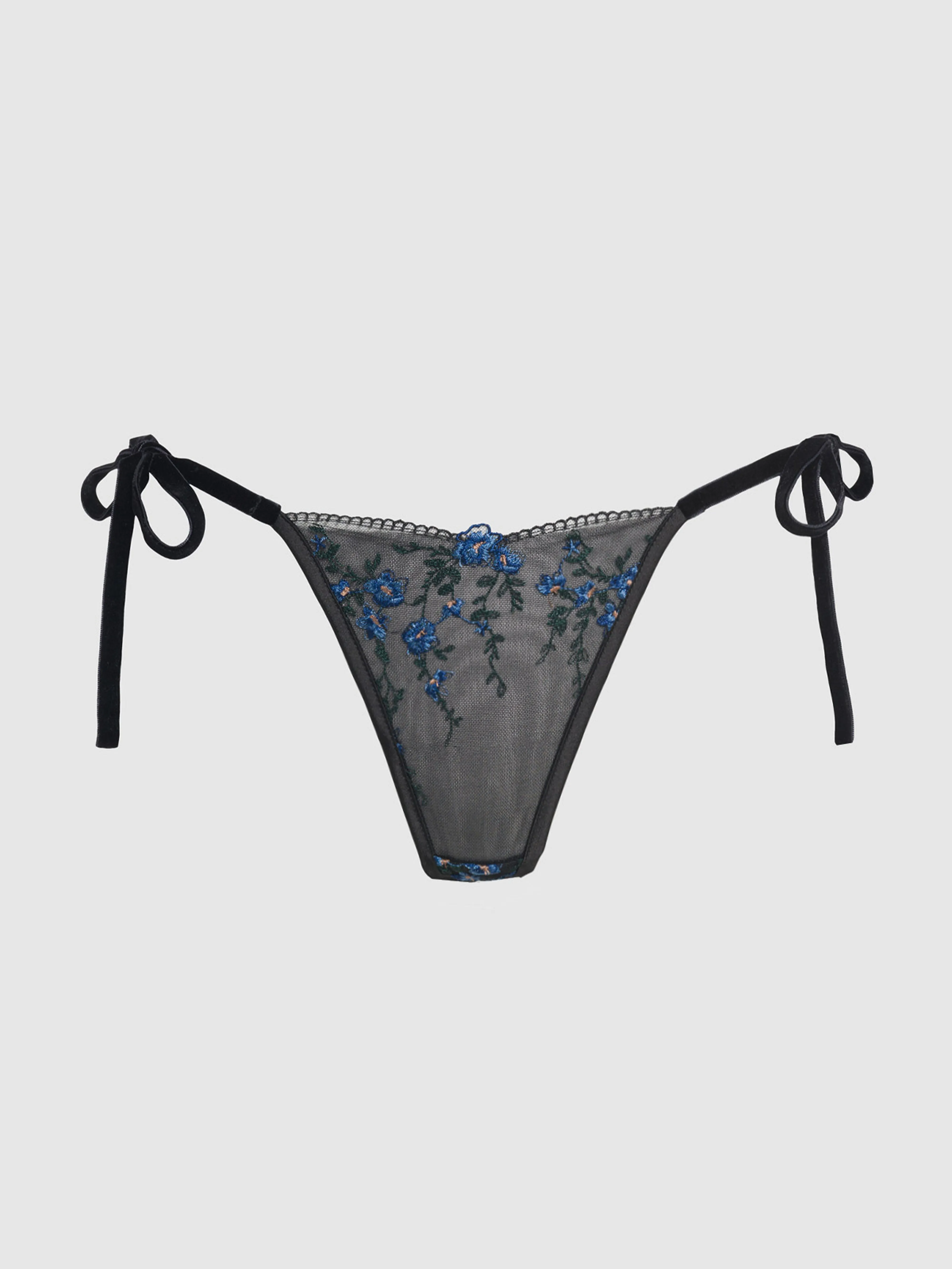 Harlow Embroidered Mesh Tie Side Thong