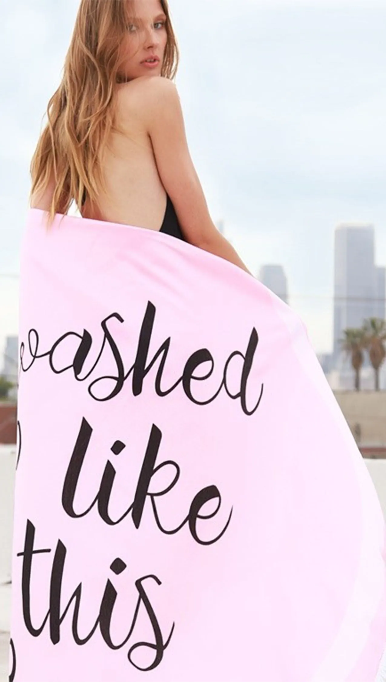 I Washed Up Like This Seahorse Round Fringe Beach Towel Pink