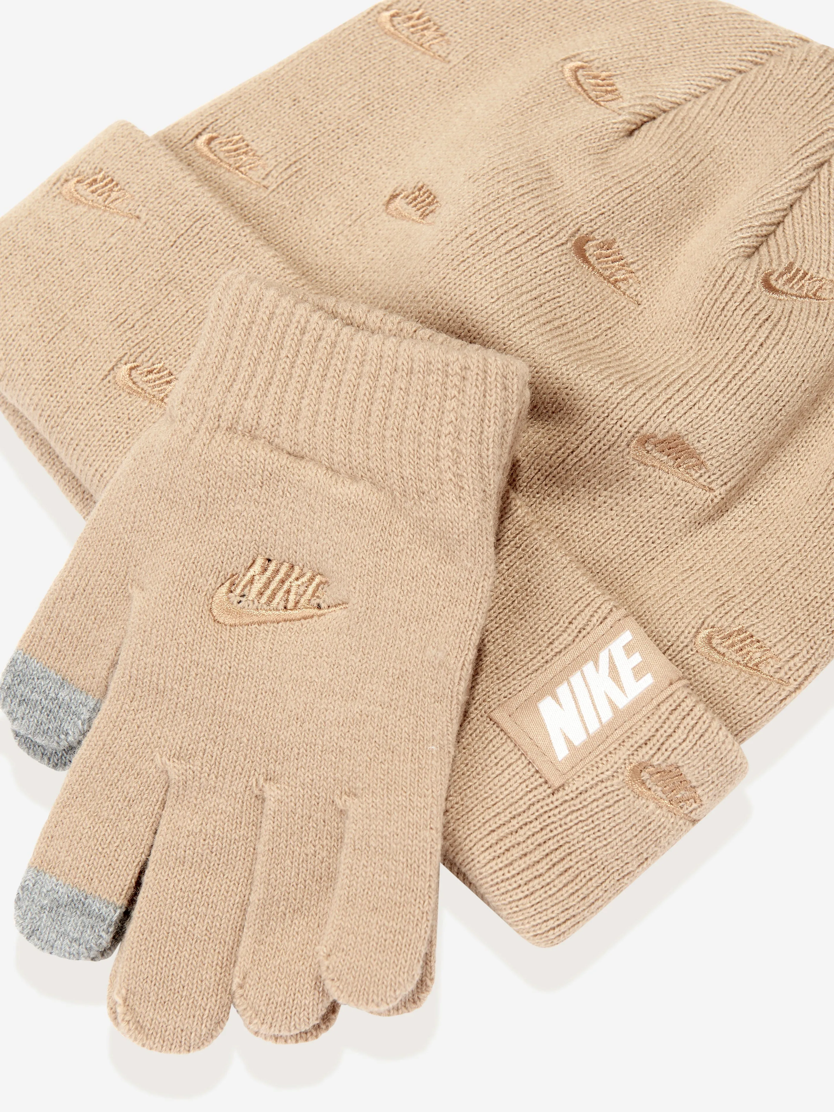 Kids Futura Beanie and Glove Set in Beige
