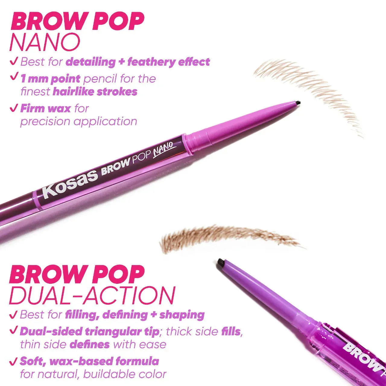 Kosas Brow Pop Dual-Action Filling and Shaping Eyebrow Pencil (many shades) NIB