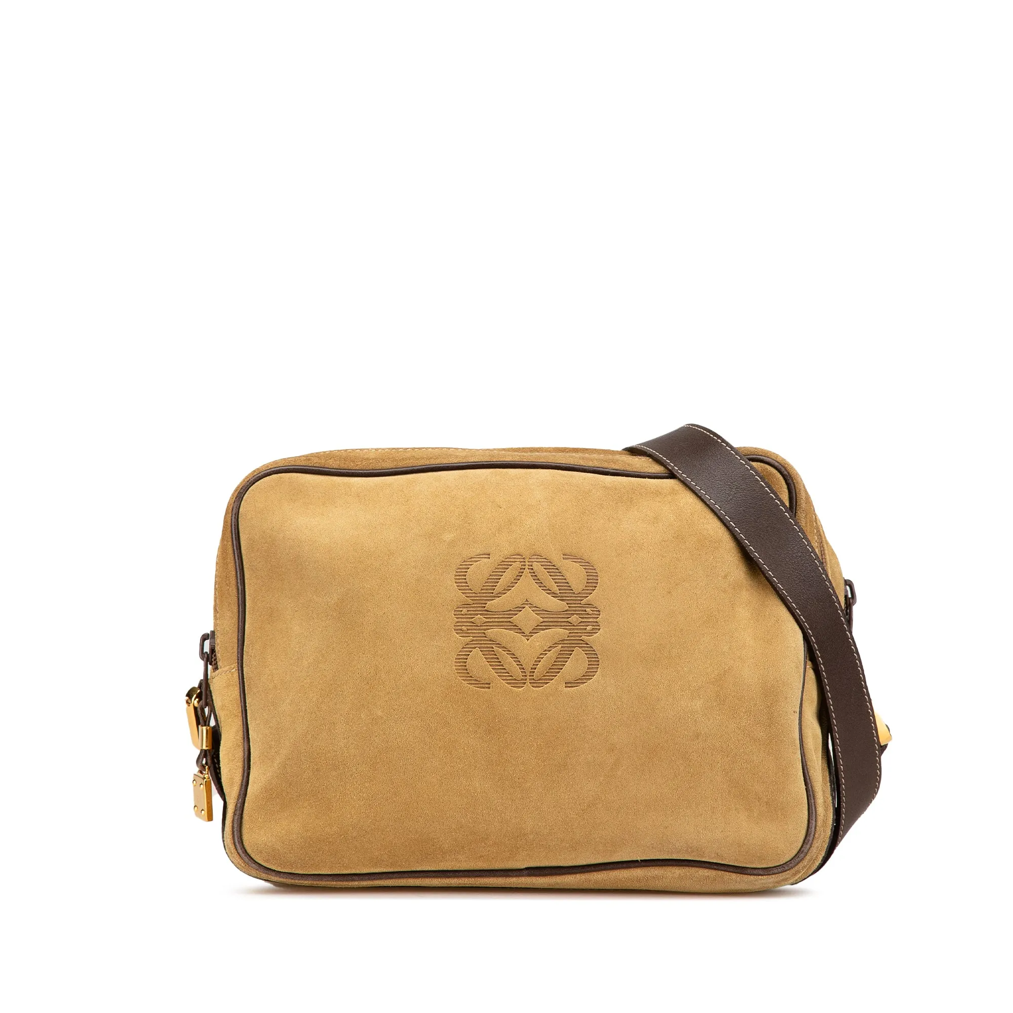 LOEWE Anagram Suede Crossbody Brown