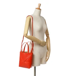 LOEWE Mini Calfskin Puzzle Fold Tote Red