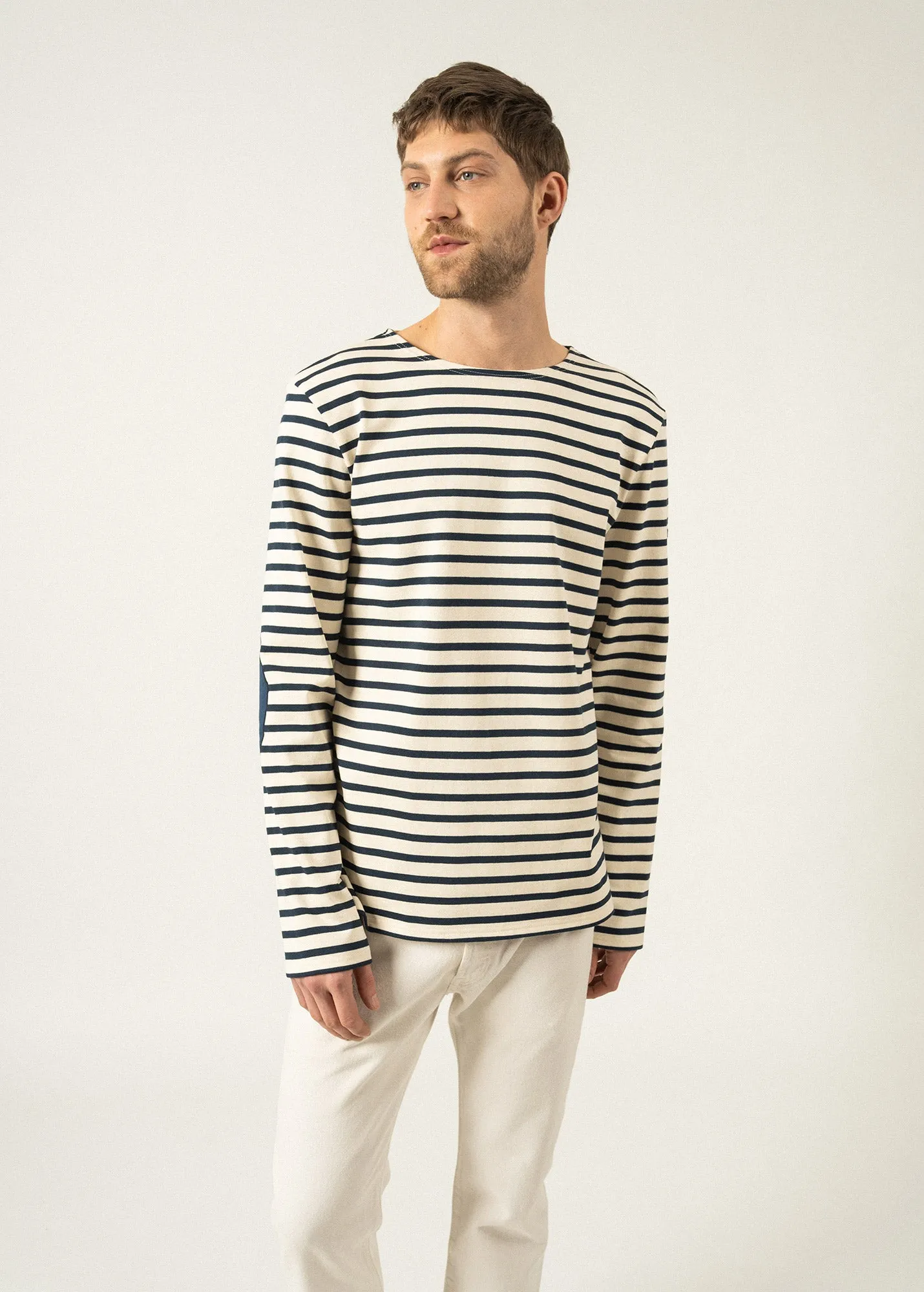 Marinire iconique  coudires unies - en jersey de coton lourd (ECRU/MARINE/MARINE)