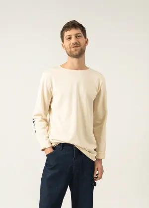 Marinire iconique unie  coudires rayes - en jersey de coton lourd (ECRU/NAVY/ECRU)