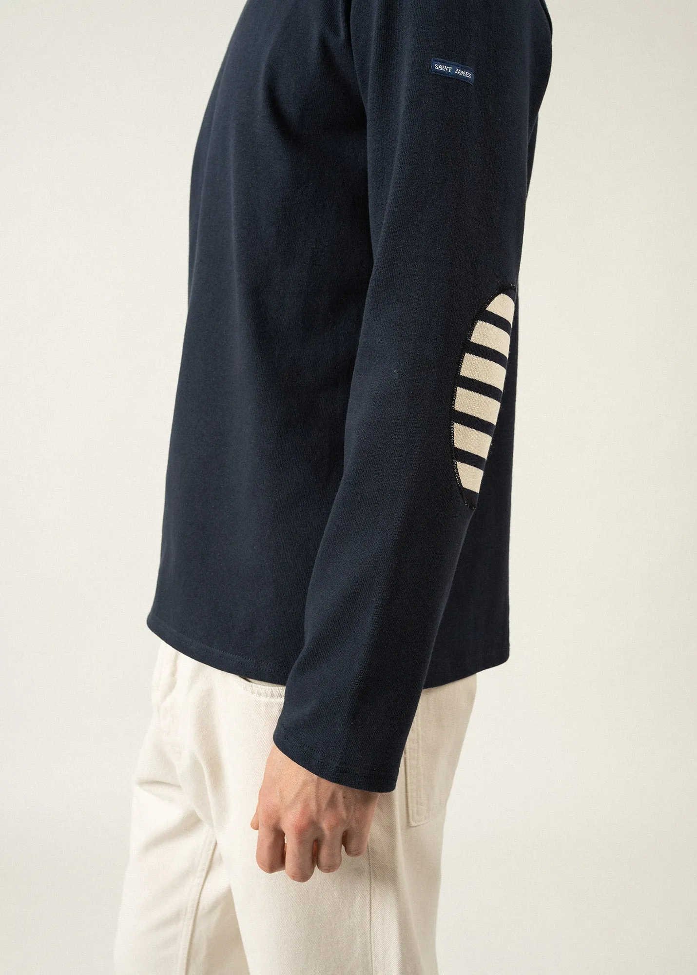 Marinire iconique unie  coudires rayes - en jersey de coton lourd (NAVY/ECRU/NAVY)