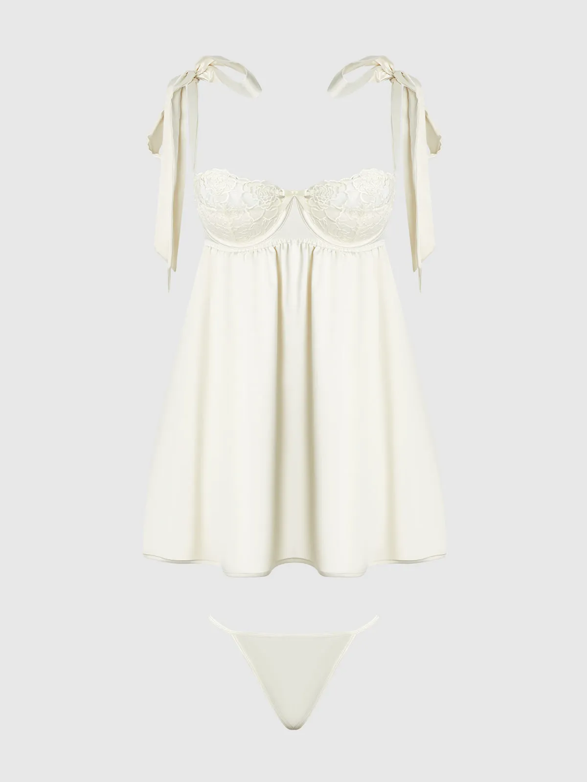 Melrose Satin & Embroidered Lace Underwire Babydoll Set