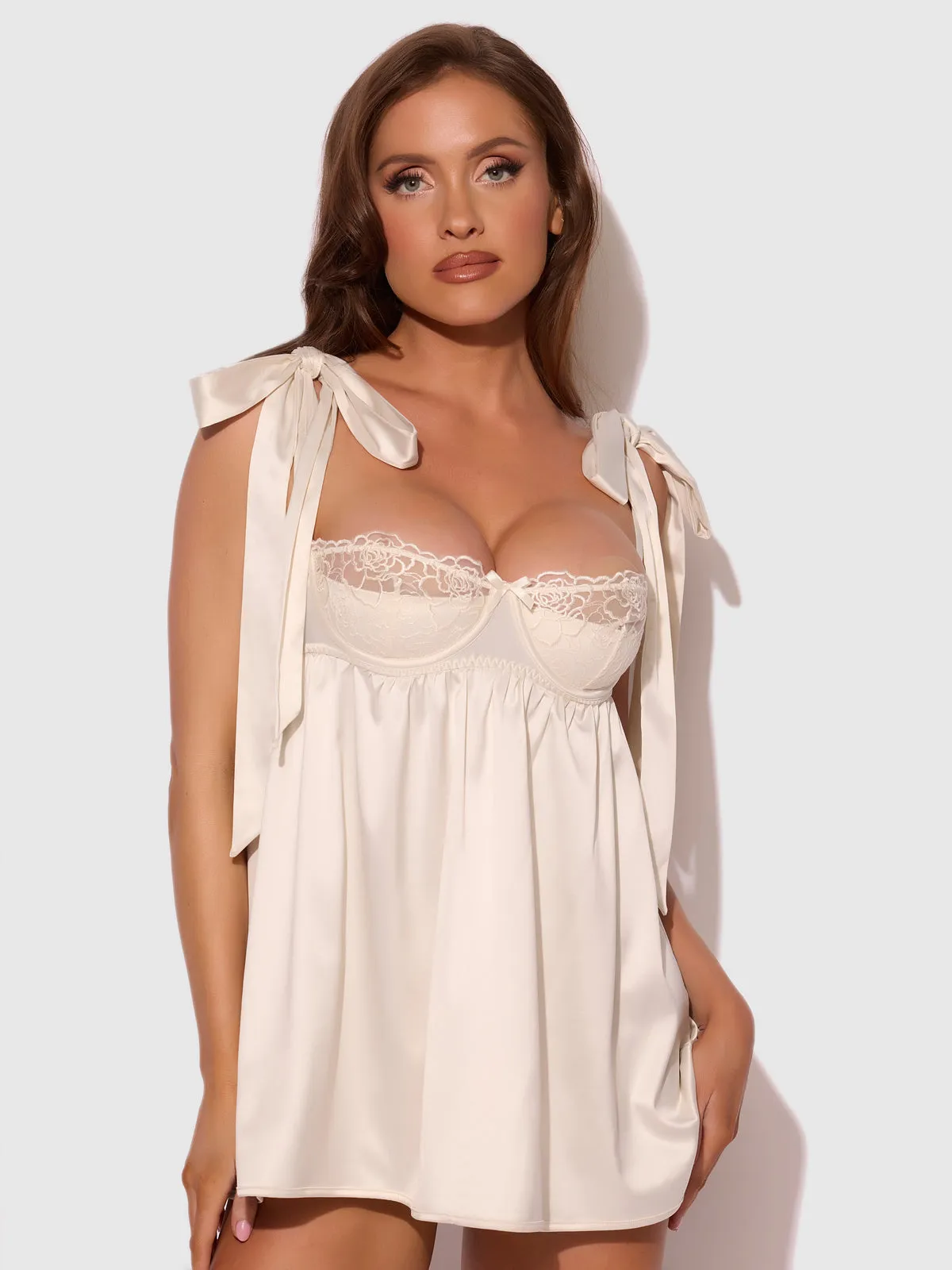 Melrose Satin & Embroidered Lace Underwire Babydoll Set