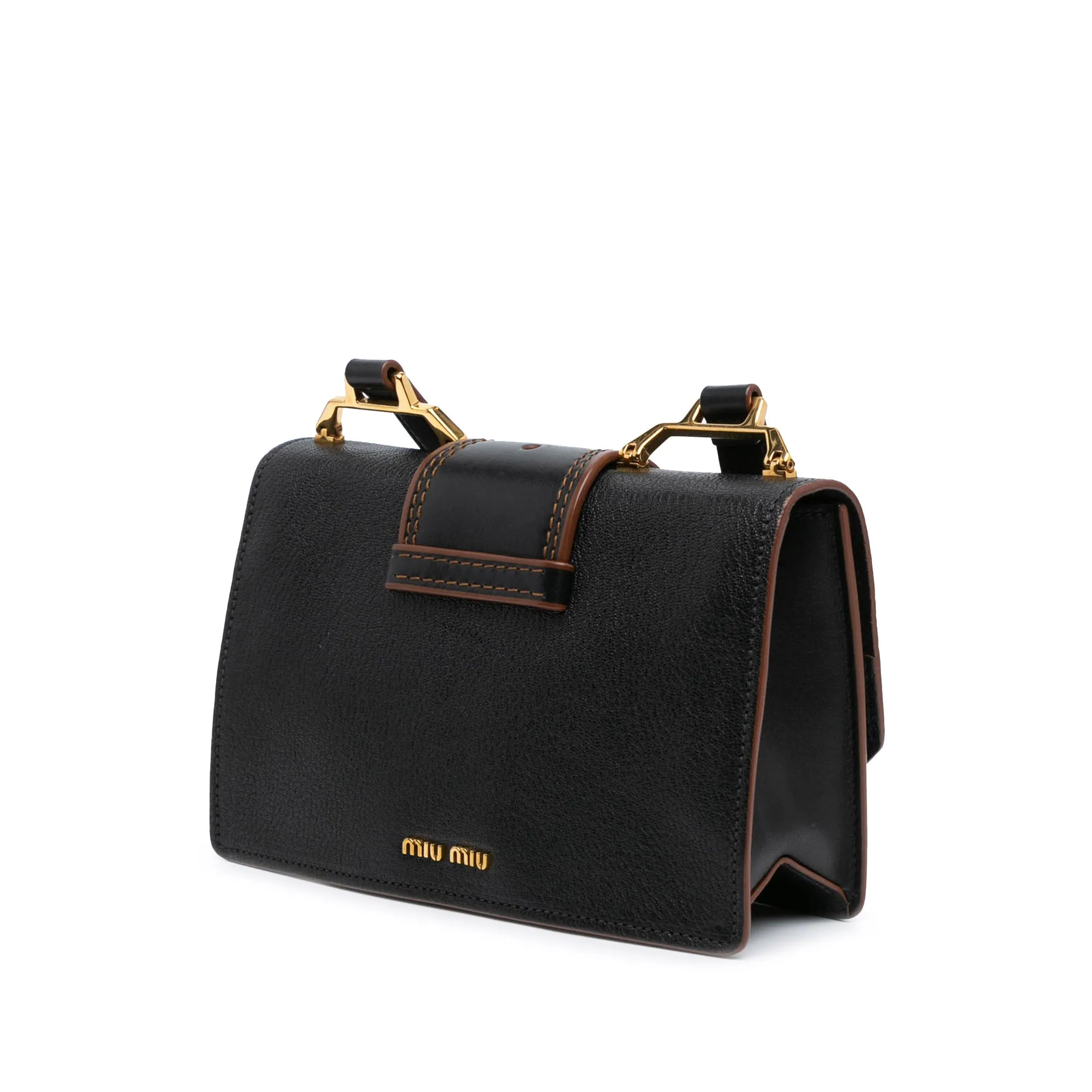 Miu Miu Goatskin Madras Soft Calf Crystal Embellished Crossbody Black