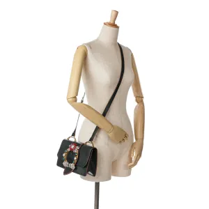 Miu Miu Goatskin Madras Soft Calf Crystal Embellished Crossbody Black