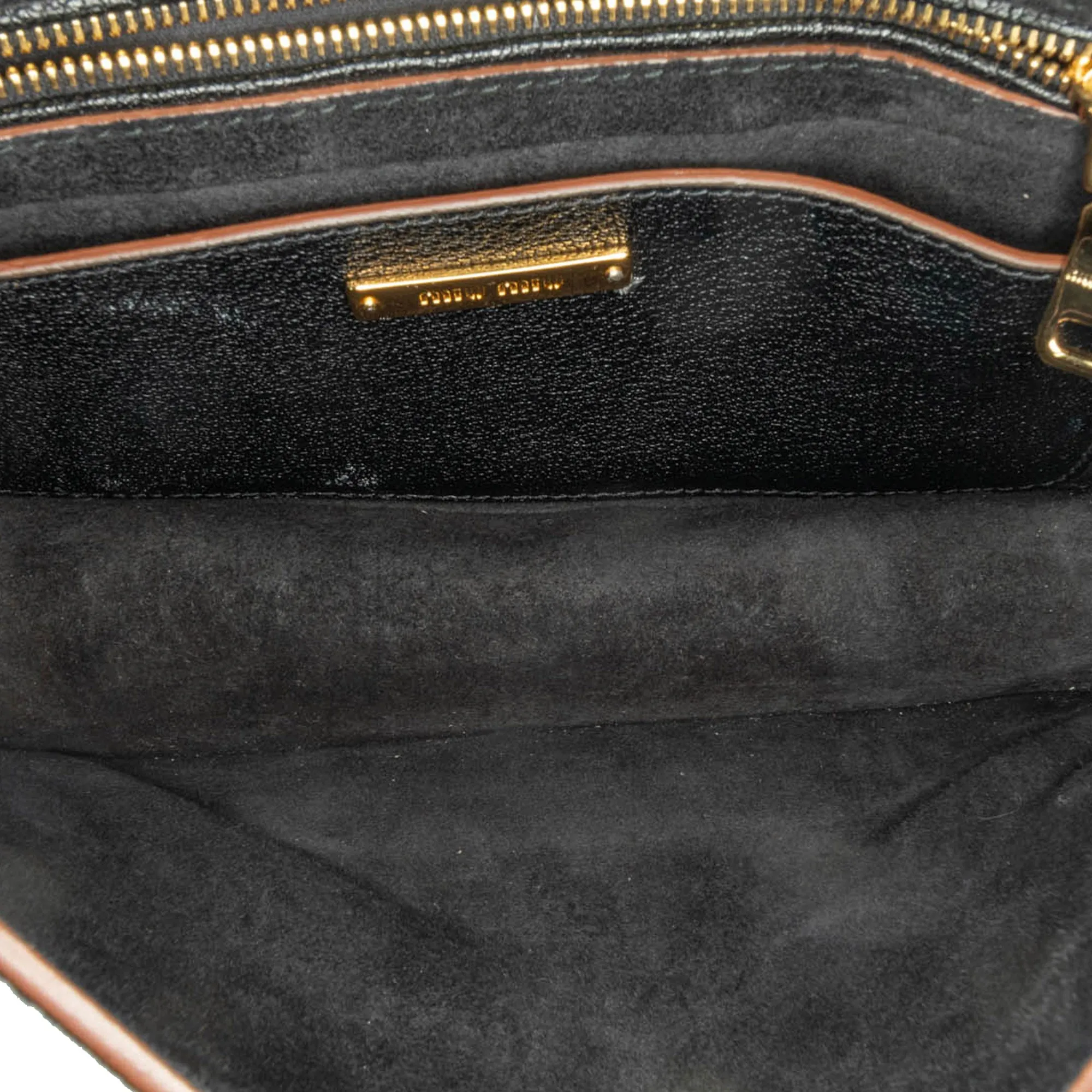 Miu Miu Goatskin Madras Soft Calf Crystal Embellished Crossbody Black