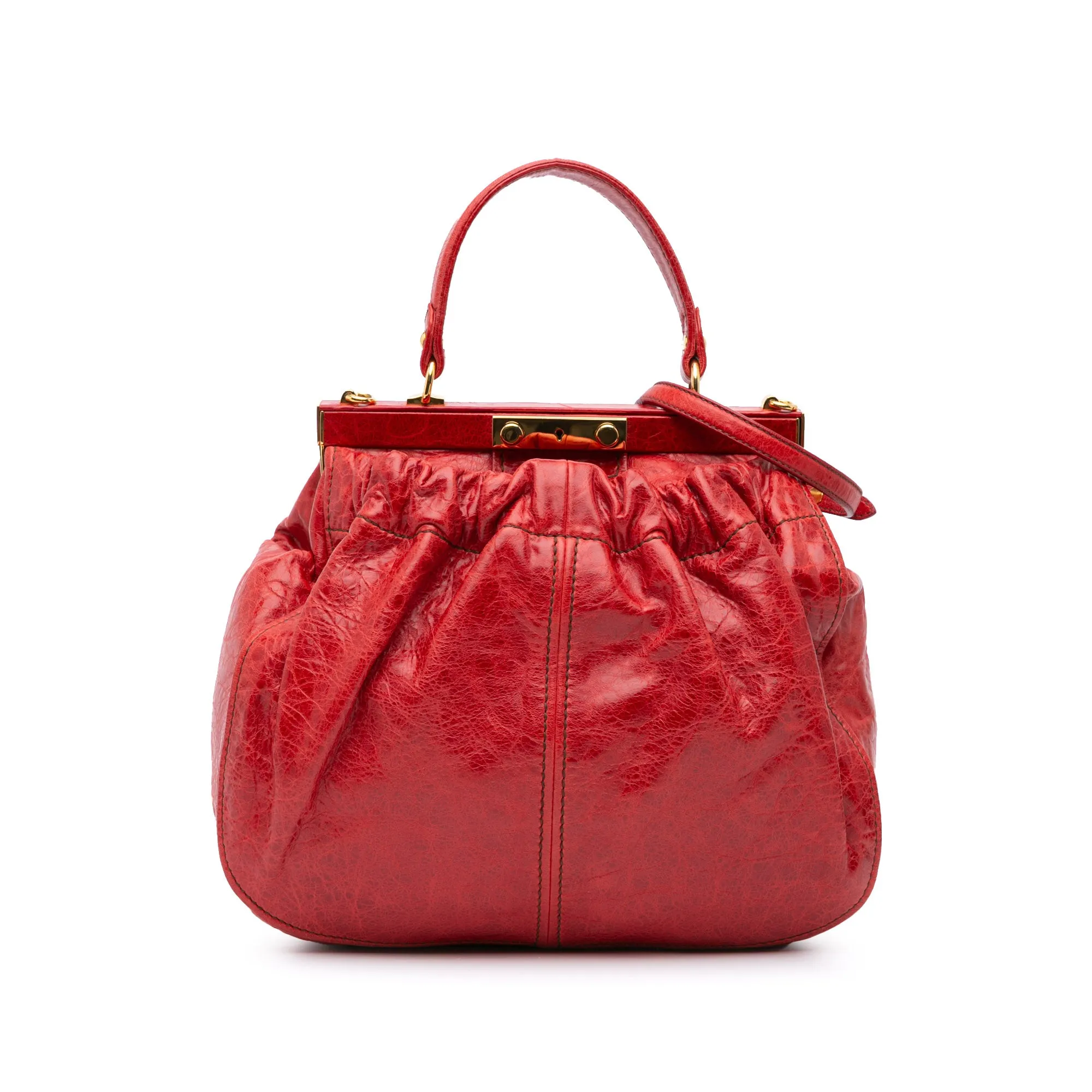 Miu Miu Nappa Frame Lux Top Handle Red