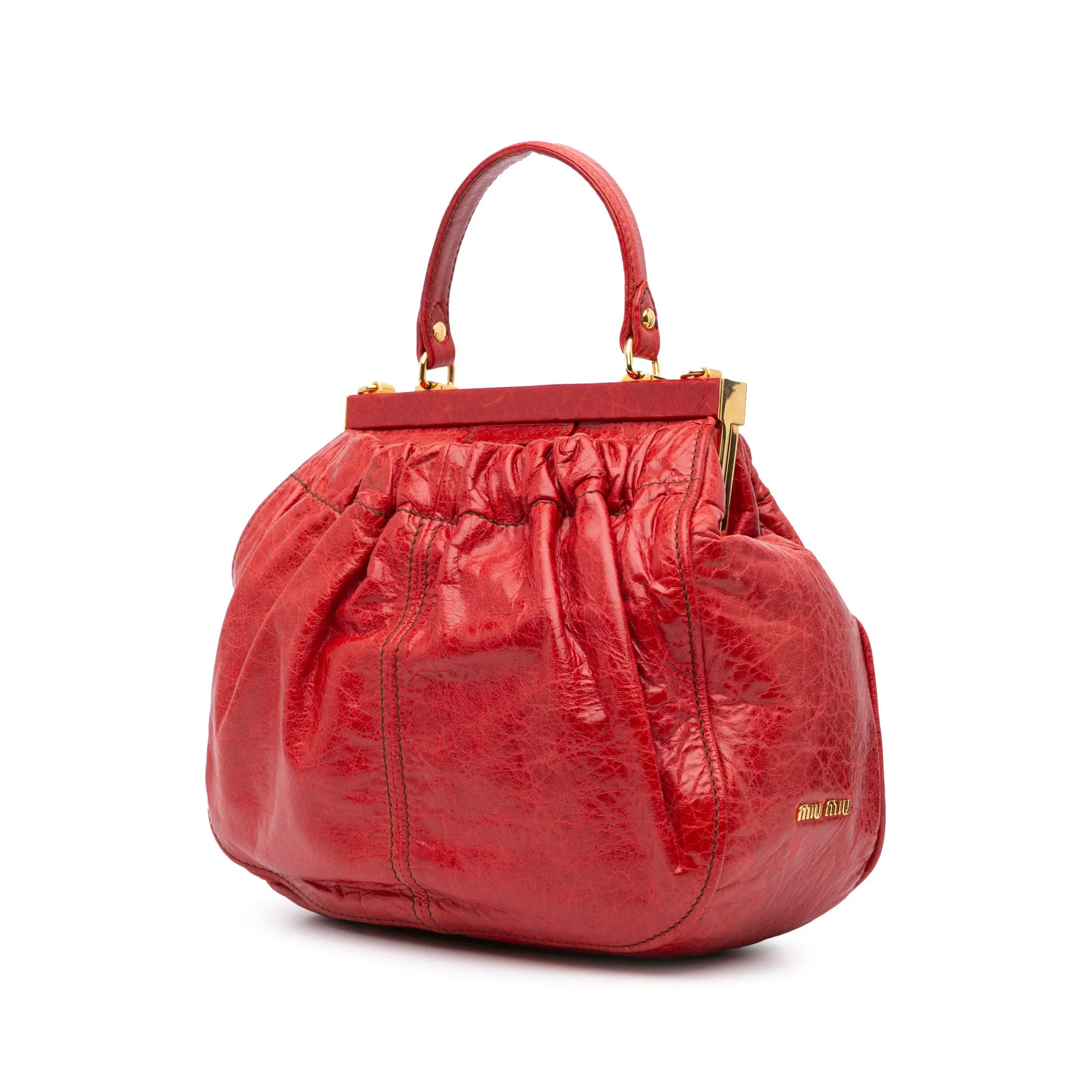 Miu Miu Nappa Frame Lux Top Handle Red