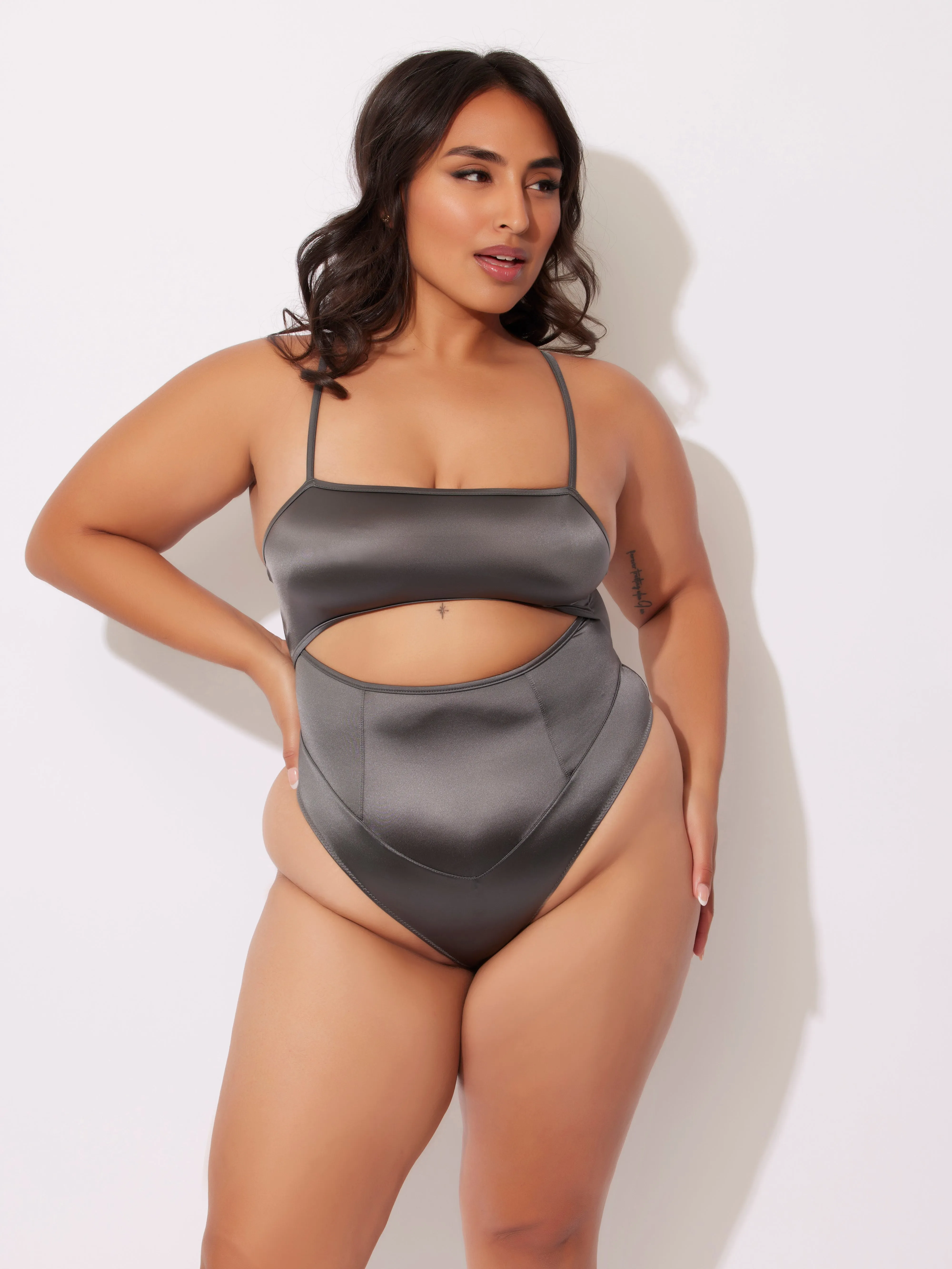 Neev Oil Slick Cutout Scoop Back Bodysuit