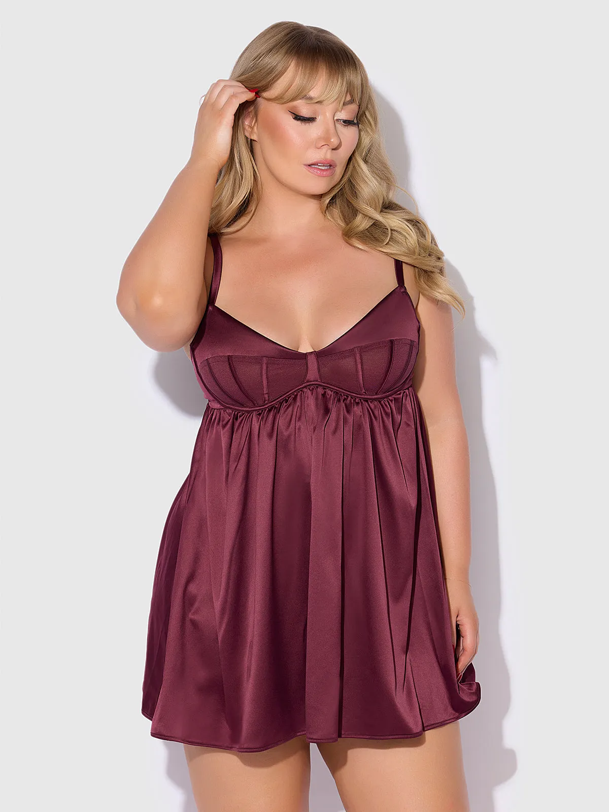Petra Satin & Mesh Unlined Corset Cup Babydoll