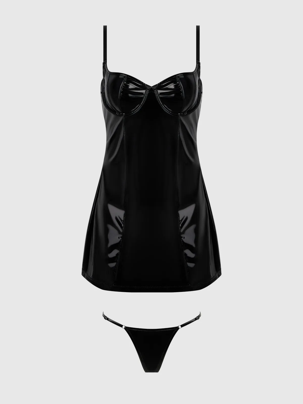Phoenix Patent Underwire Chemise & G-String Set