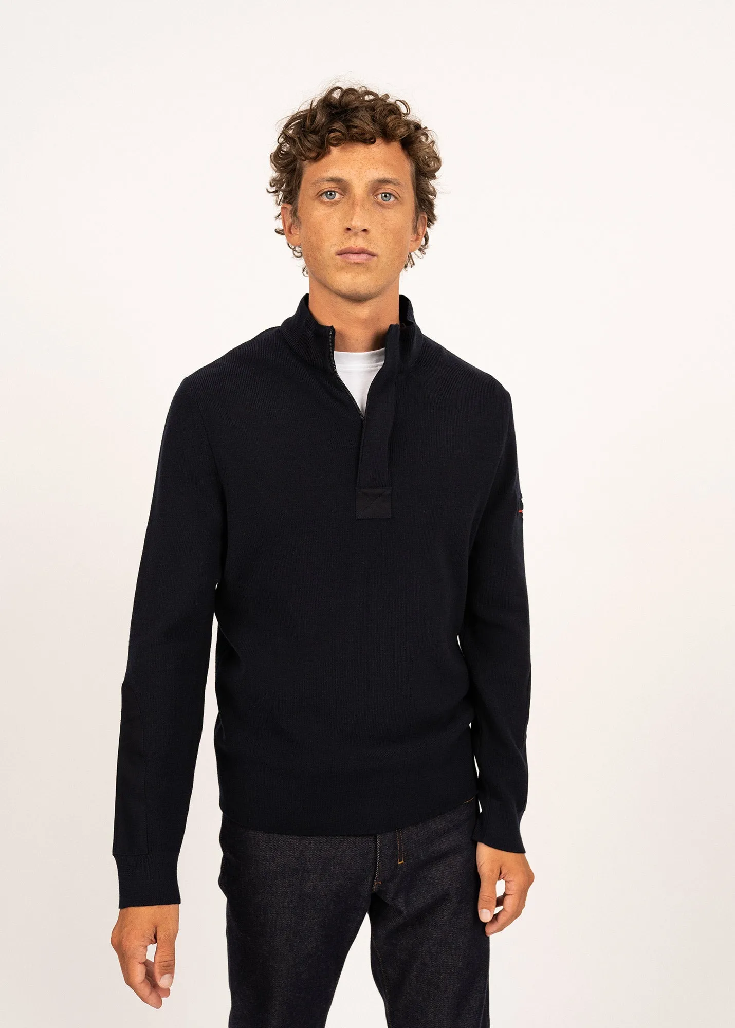Pull col montant zipp Loup de mer - en laine (NAVY)