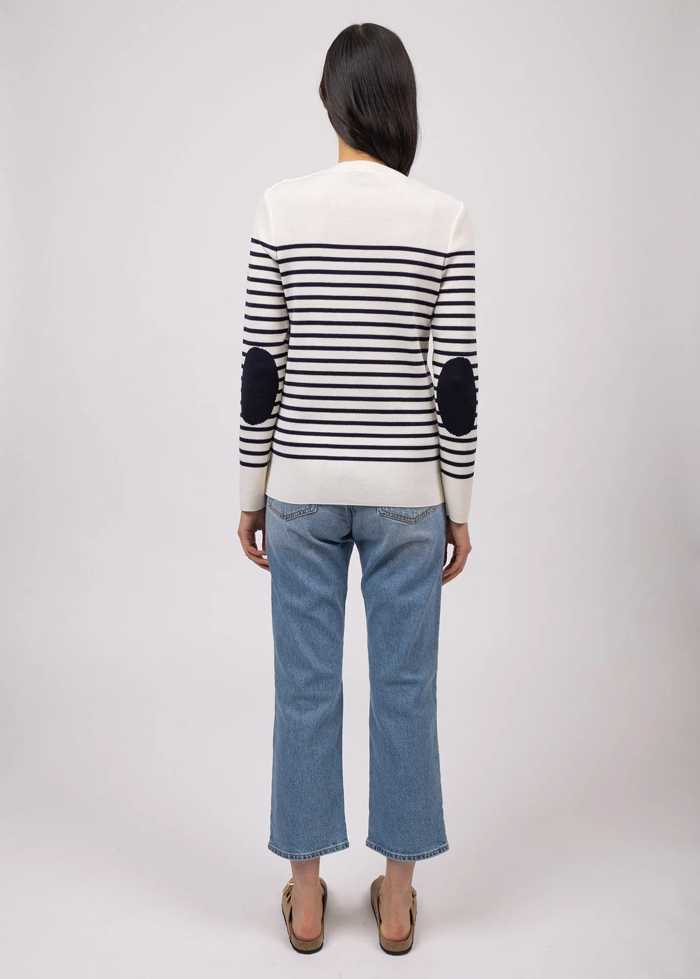 Pull marin ray Brganon -  coudires contrastes (BLANC/NAVY/NAVY)