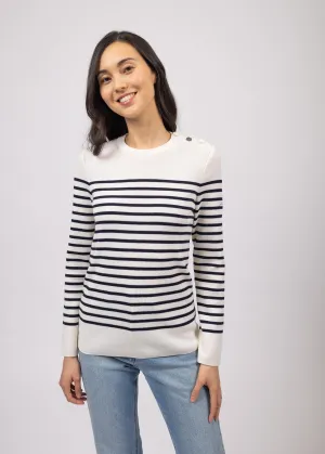 Pull marin ray Brganon -  coudires contrastes (BLANC/NAVY/NAVY)
