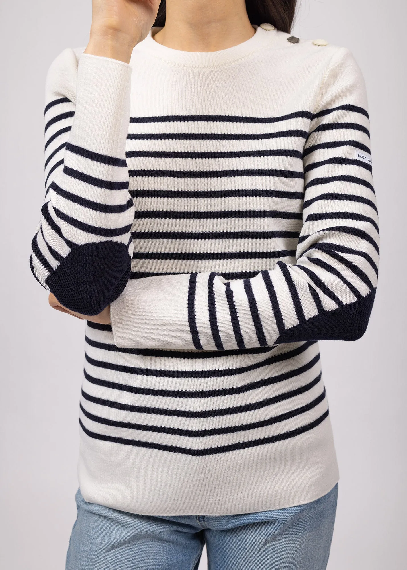 Pull marin ray Brganon -  coudires contrastes (BLANC/NAVY/NAVY)