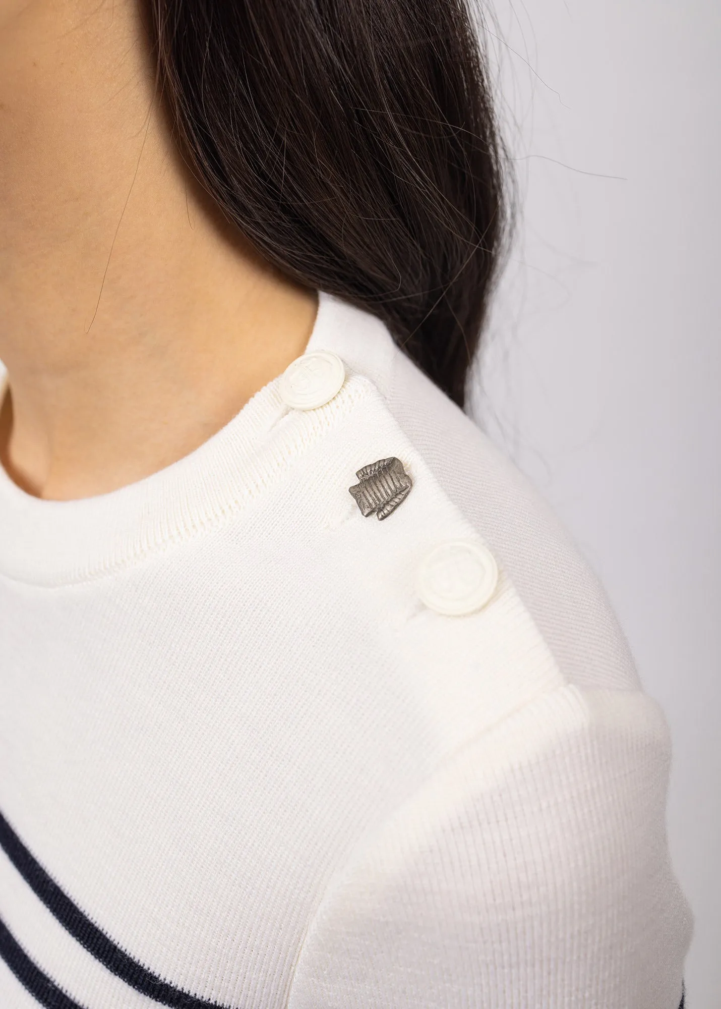 Pull marin ray Brganon -  coudires contrastes (BLANC/NAVY/NAVY)