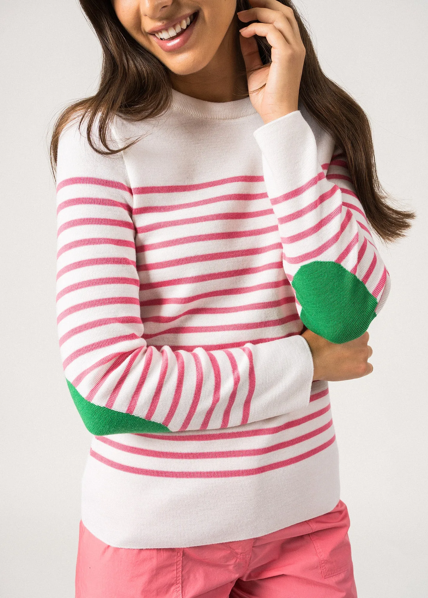 Pull marin ray Brganon -  coudires contrastes (BLANC/NEON/VERT)