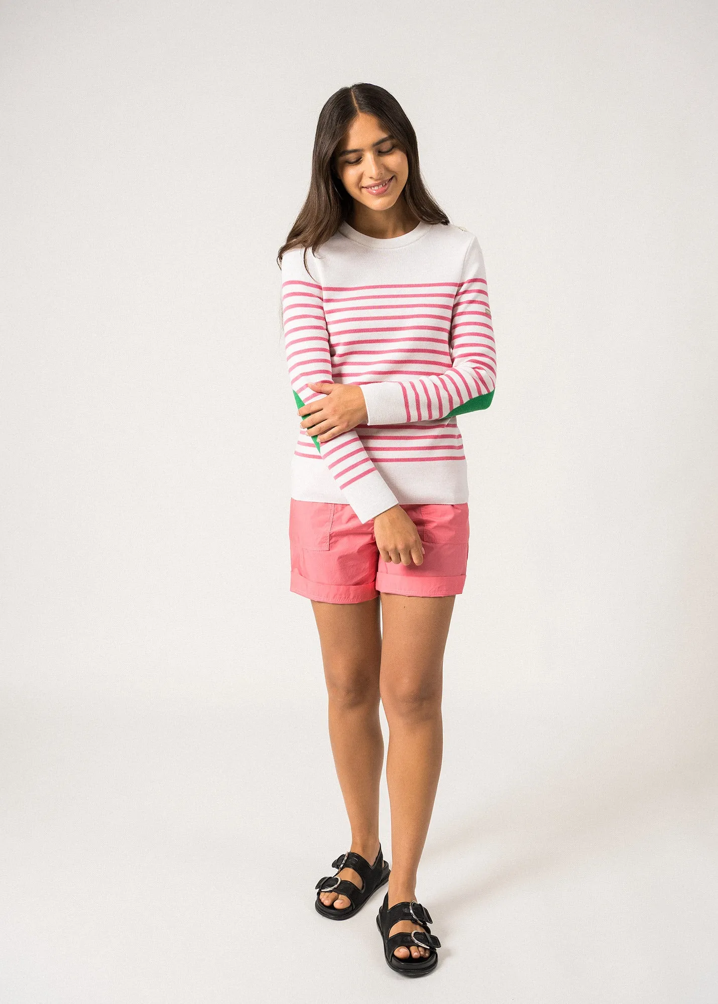 Pull marin ray Brganon -  coudires contrastes (BLANC/NEON/VERT)