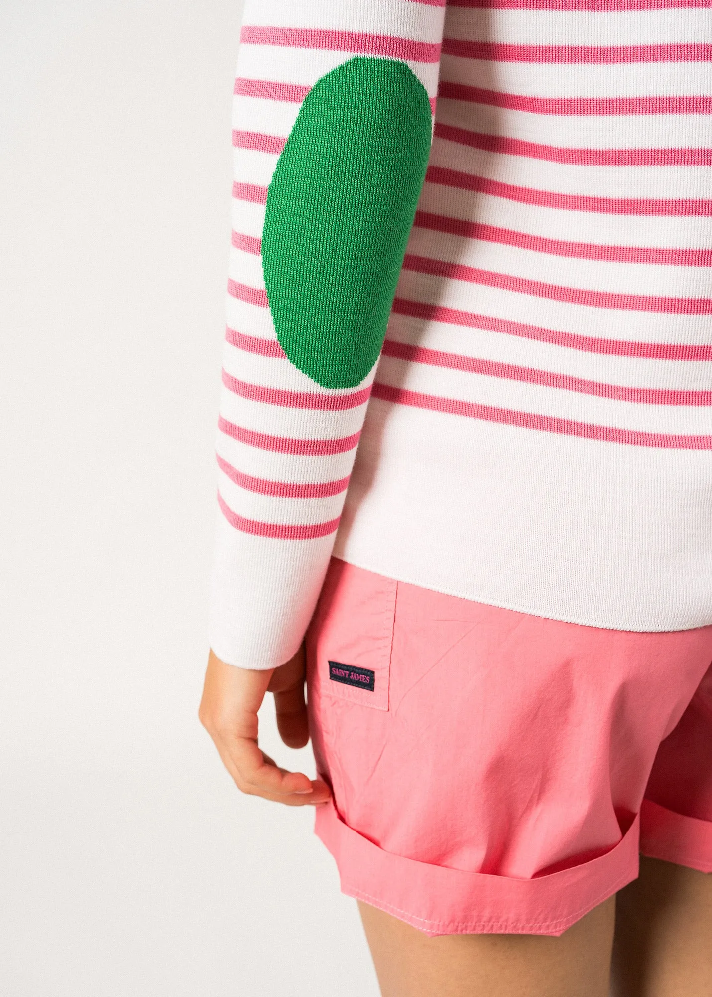 Pull marin ray Brganon -  coudires contrastes (BLANC/NEON/VERT)