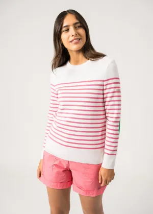 Pull marin ray Brganon -  coudires contrastes (BLANC/NEON/VERT)