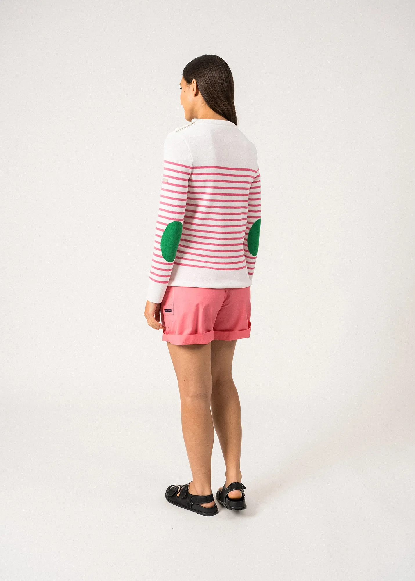 Pull marin ray Brganon -  coudires contrastes (BLANC/NEON/VERT)