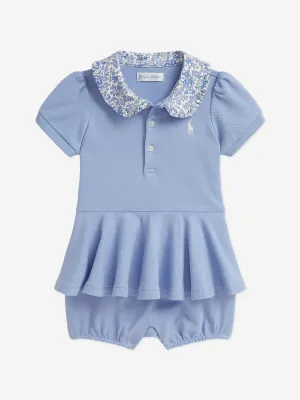 Ralph Lauren Baby Girls Peplum Bubble Romper in Blue