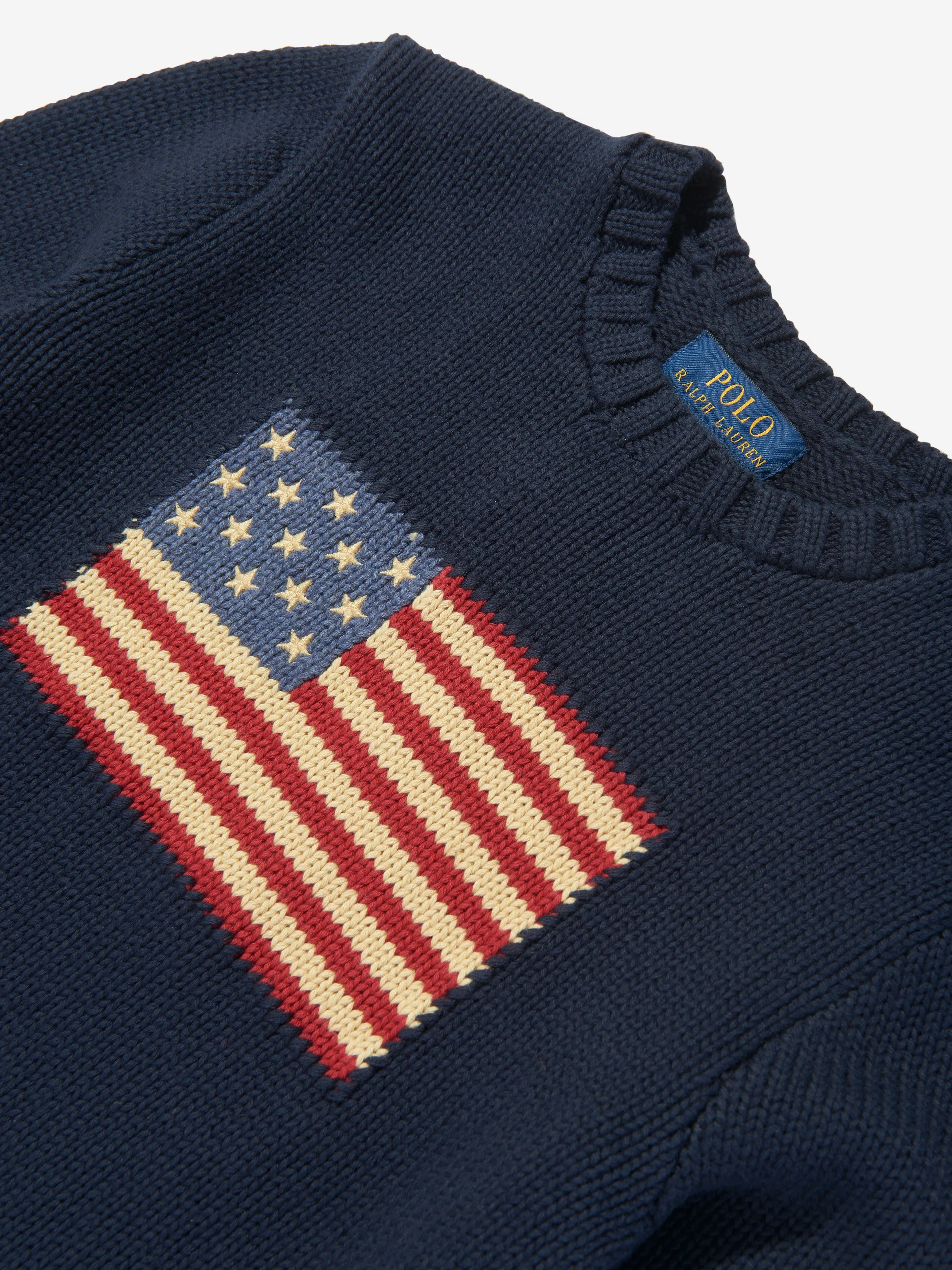 Ralph Lauren Boys Cotton Flag Jumper in Navy