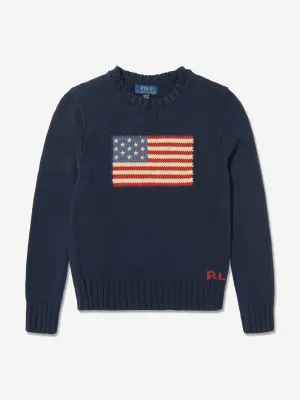 Ralph Lauren Boys Cotton Flag Jumper in Navy