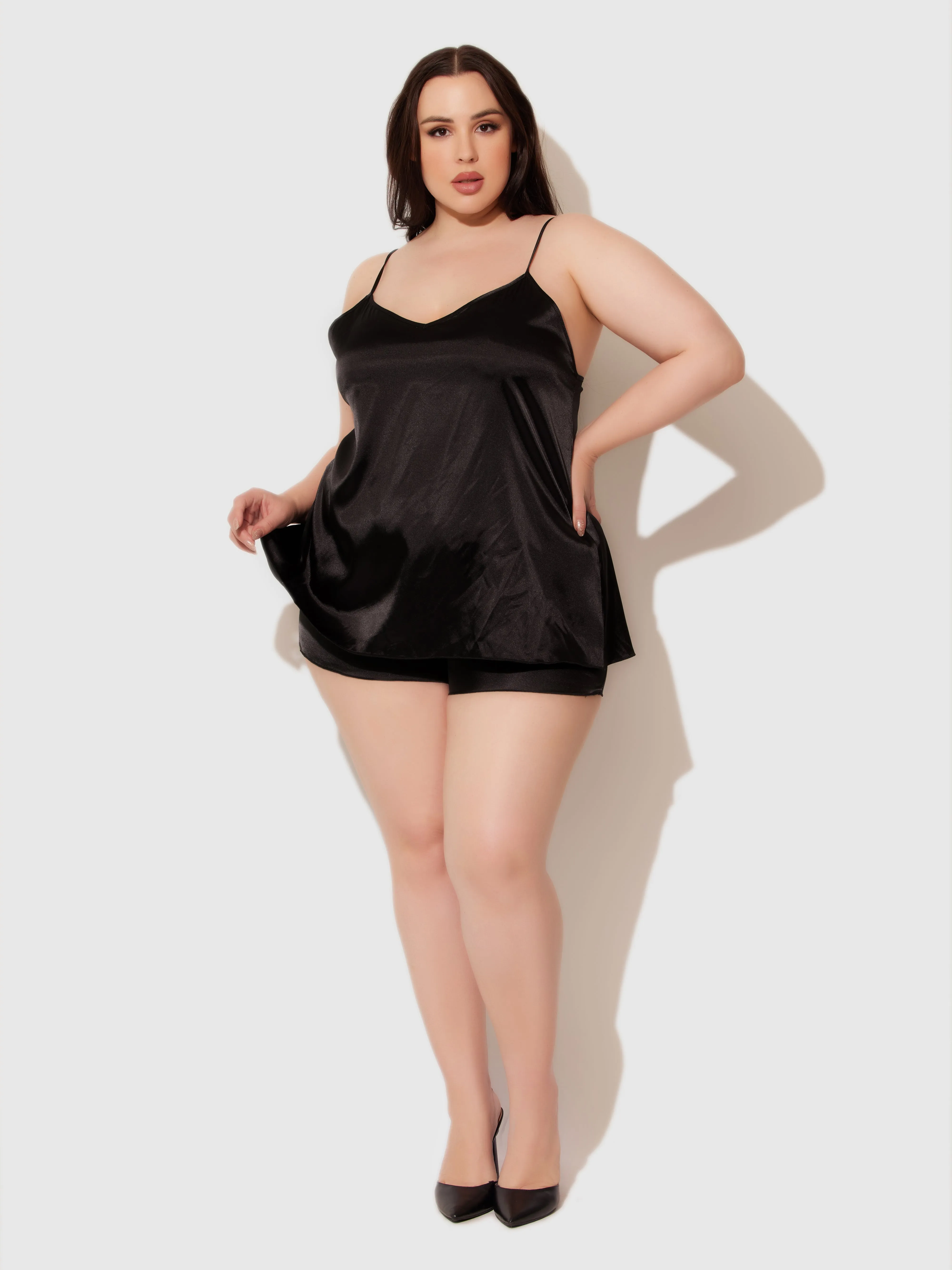 Richelle V-Neck & Fly Away Back Satin Cami And Short