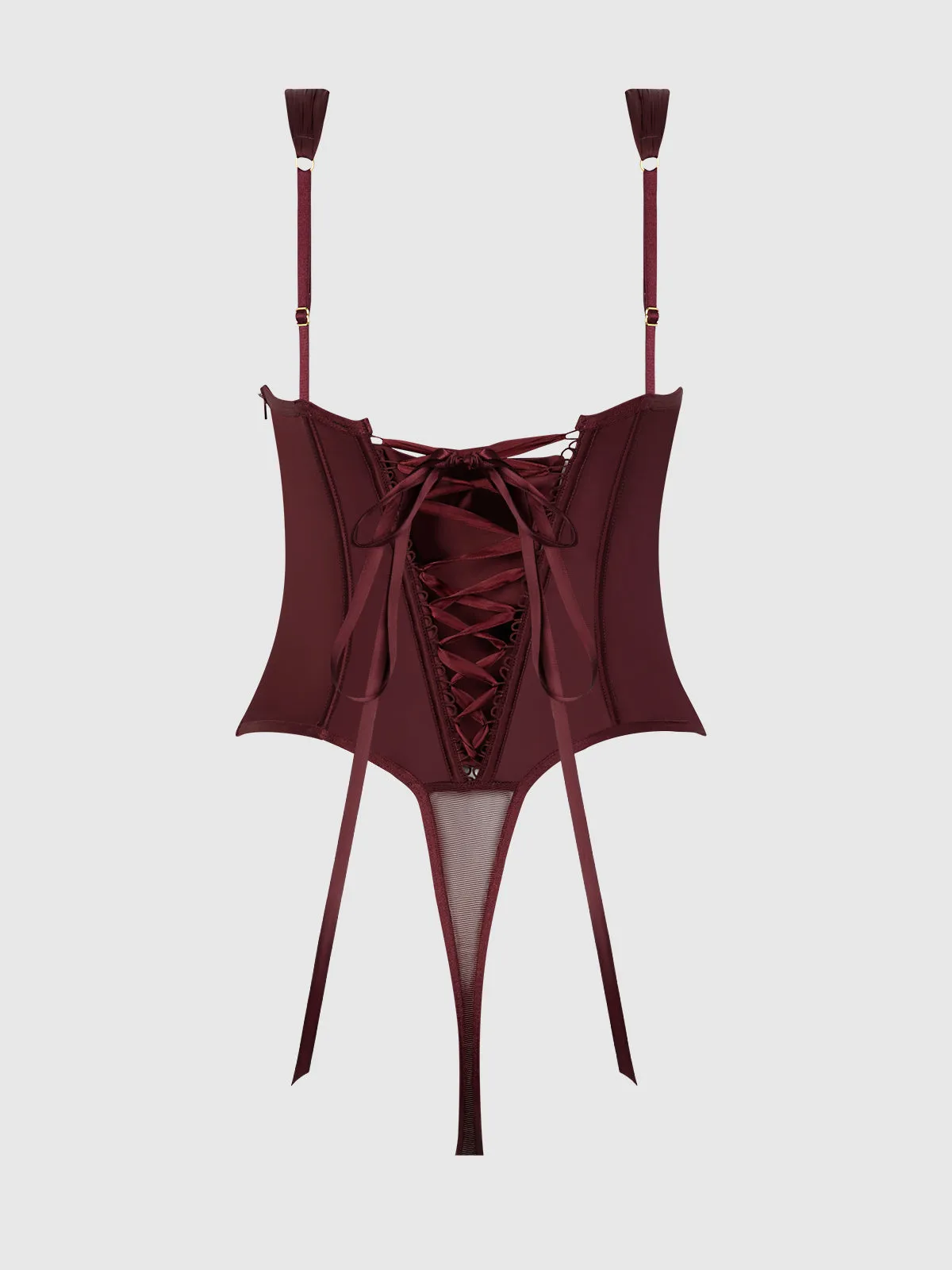 Rising Star Plunge Push Up Corseted Teddy in Petra Satin
