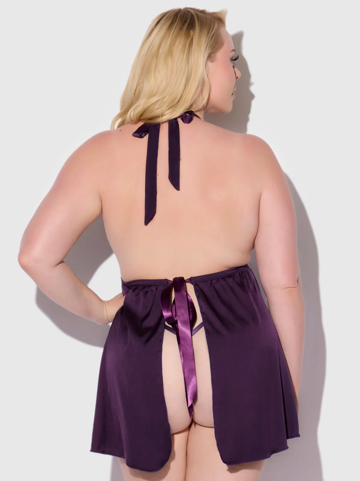 Rosalind Lace & Satin Halter Neck Drop Off Babydoll