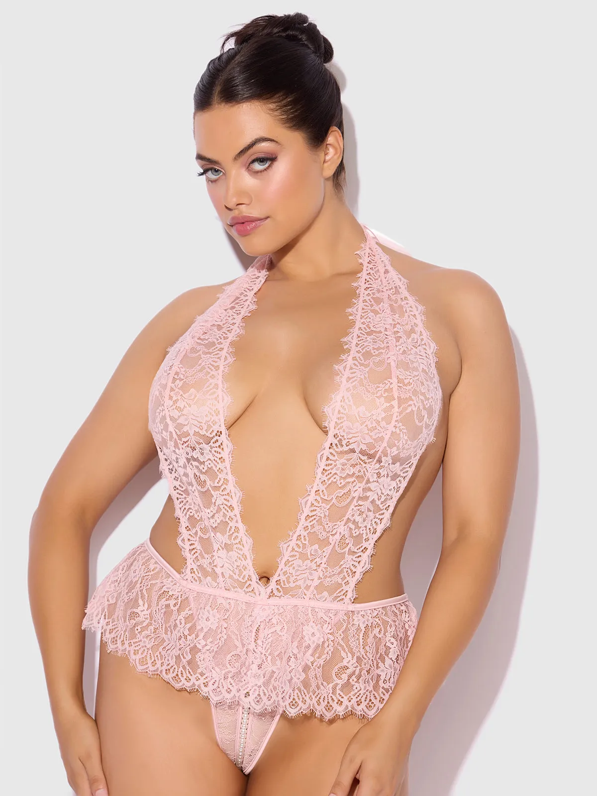 Rosalind Lace Crotchless & Pearl Teddy