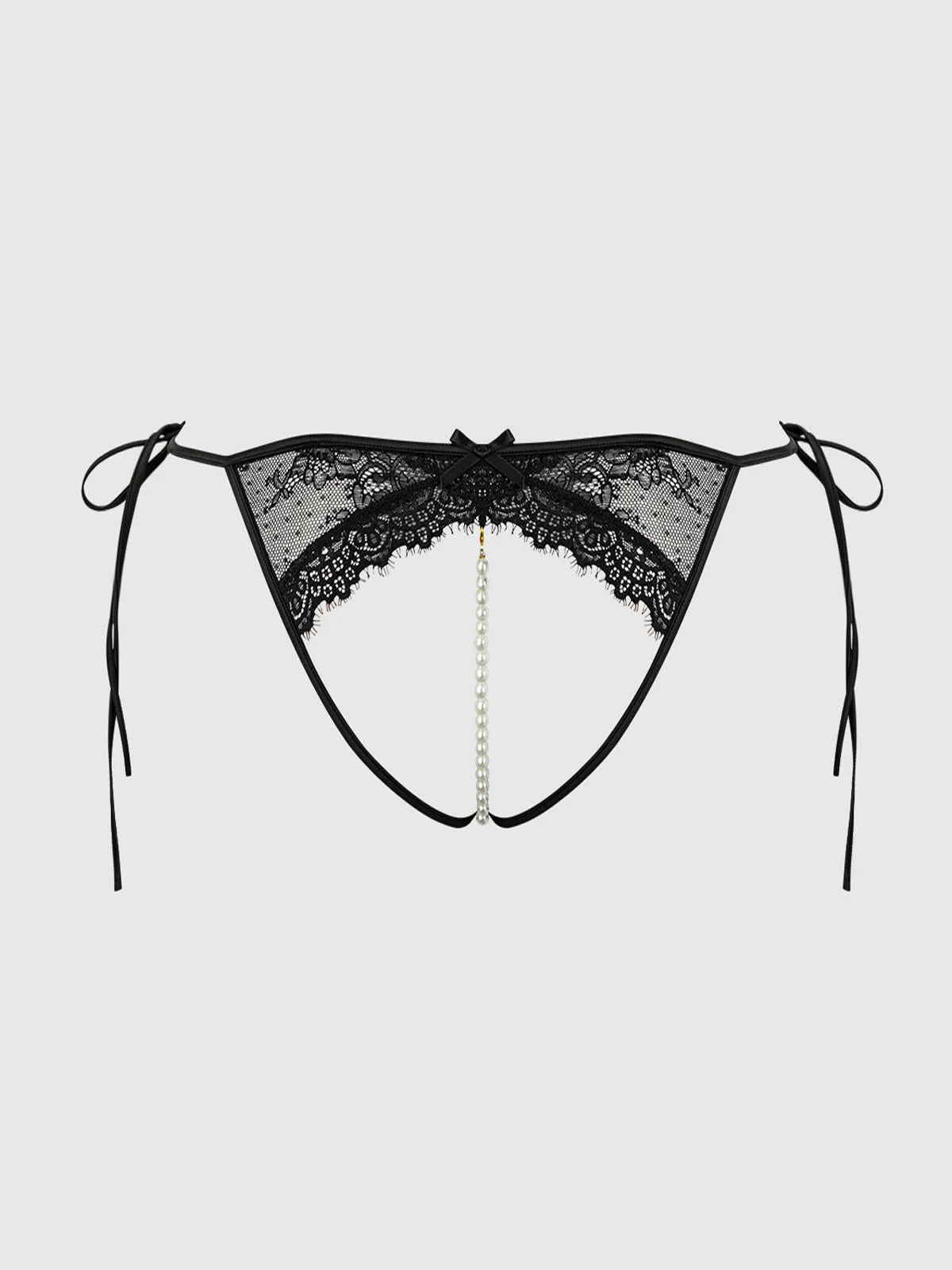 Rosalind Lace Crotchless & Pearl Tie Side Bikini