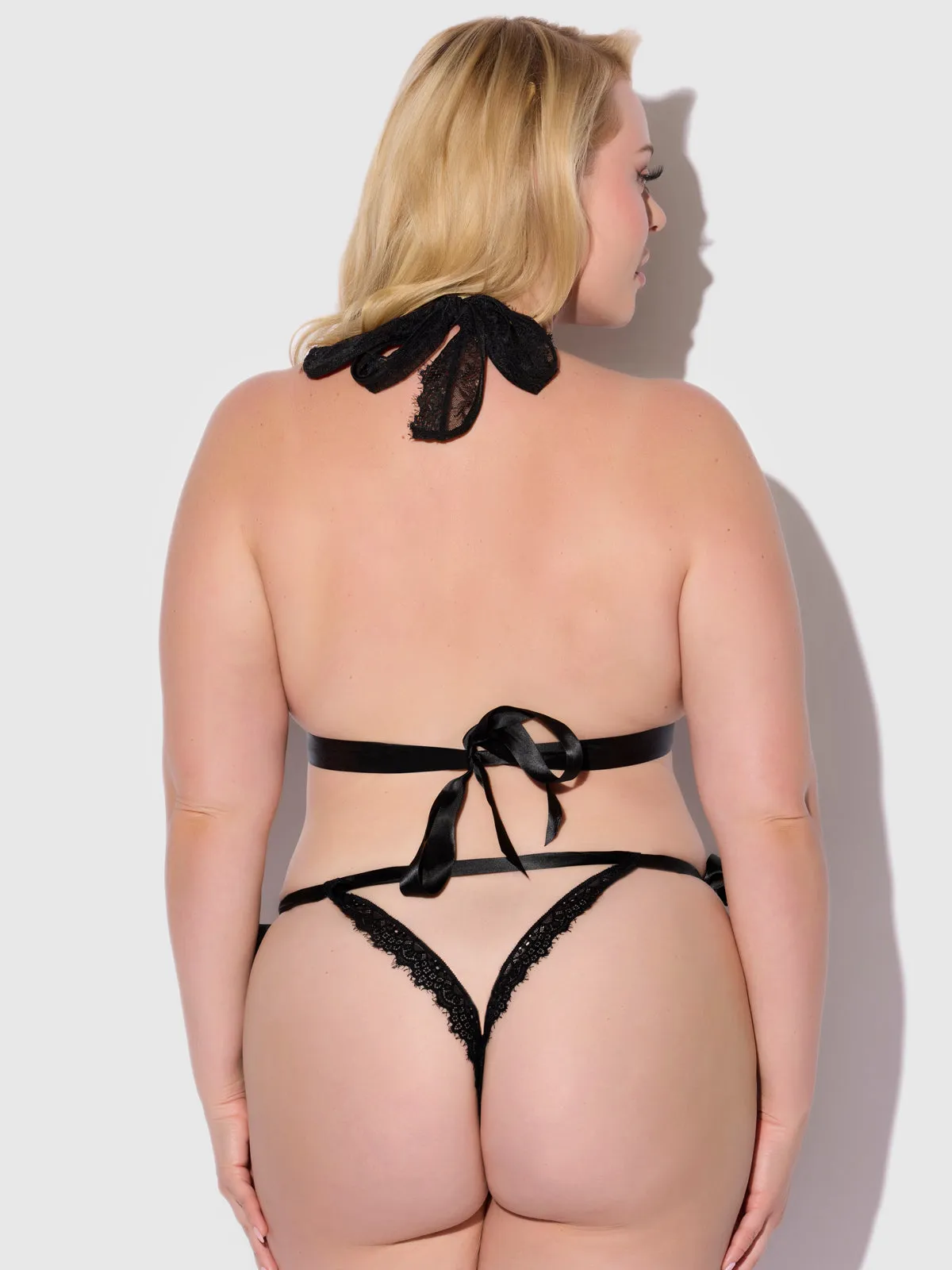 Rosalind Satin & Lace Drop Off Crotchless Teddy