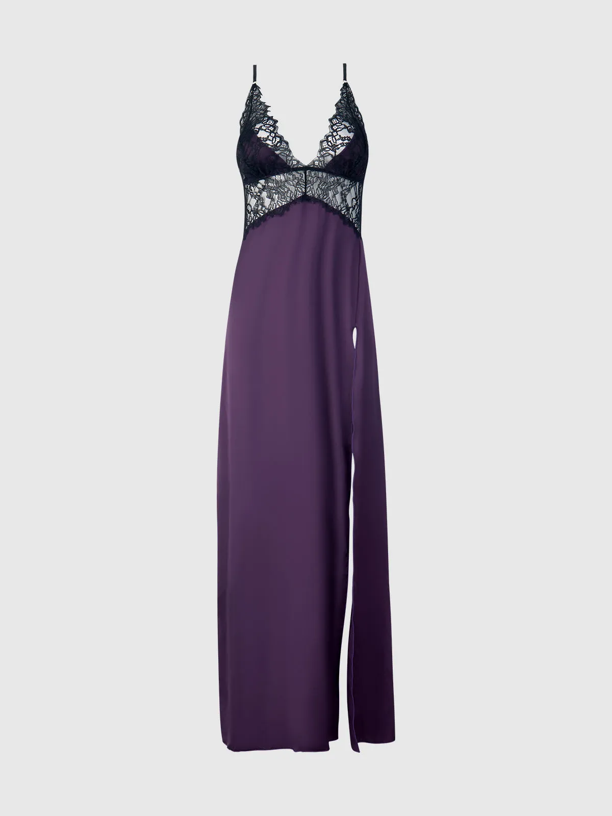 Rosalind Satin & Lace Long High Slit Gown