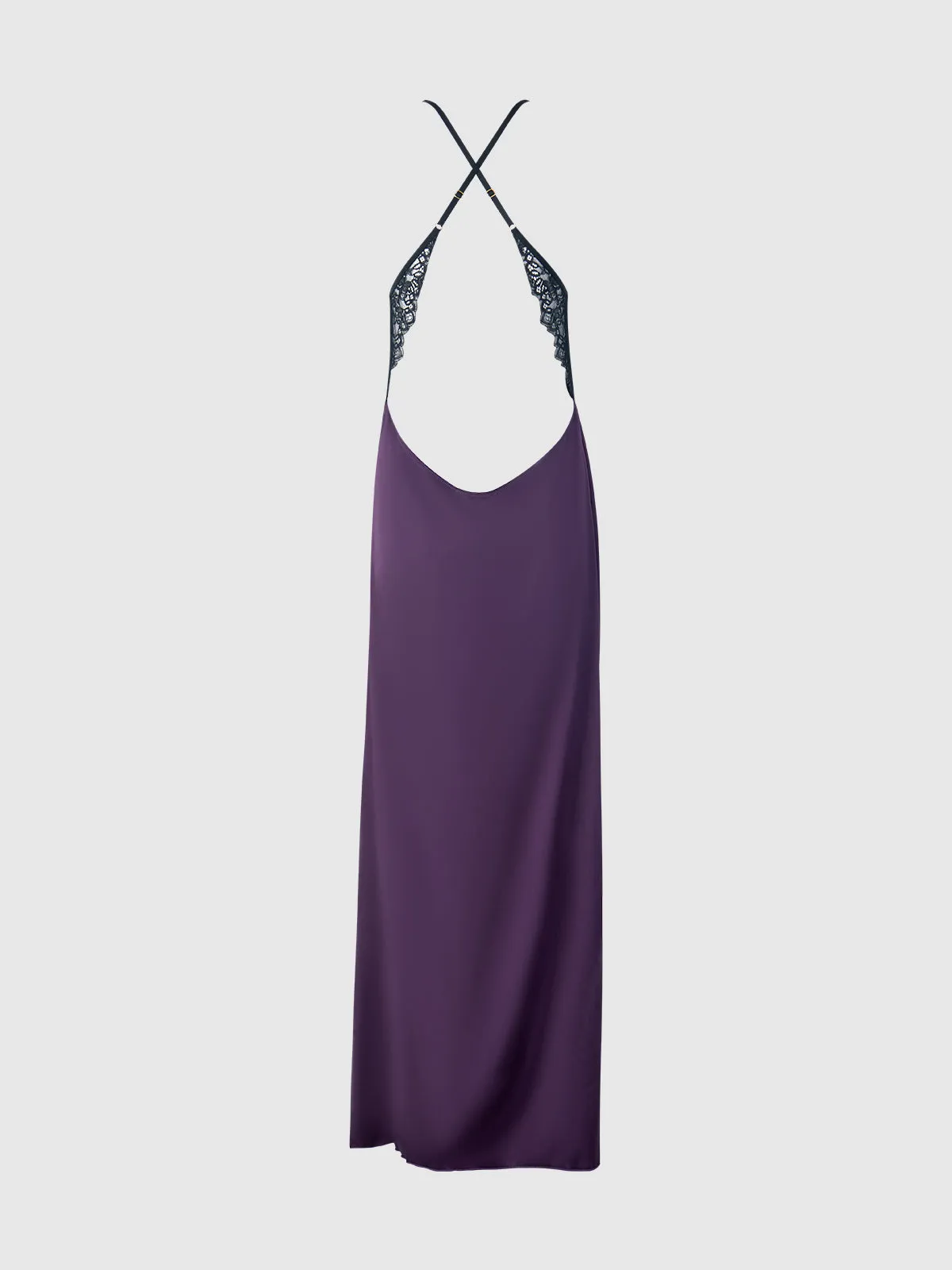 Rosalind Satin & Lace Long High Slit Gown